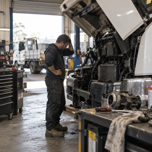 A mechanic repairing a broken-down truck