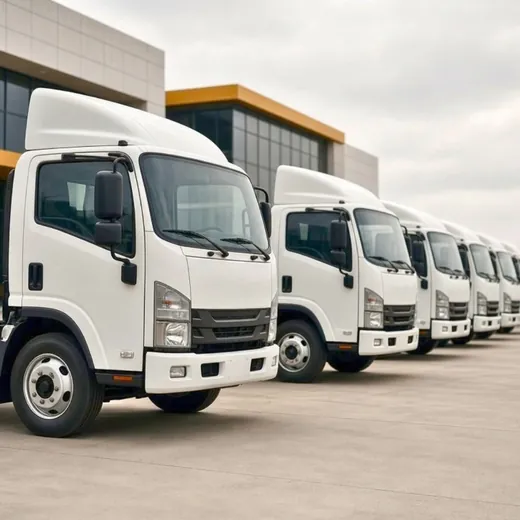 A row of new white trucks