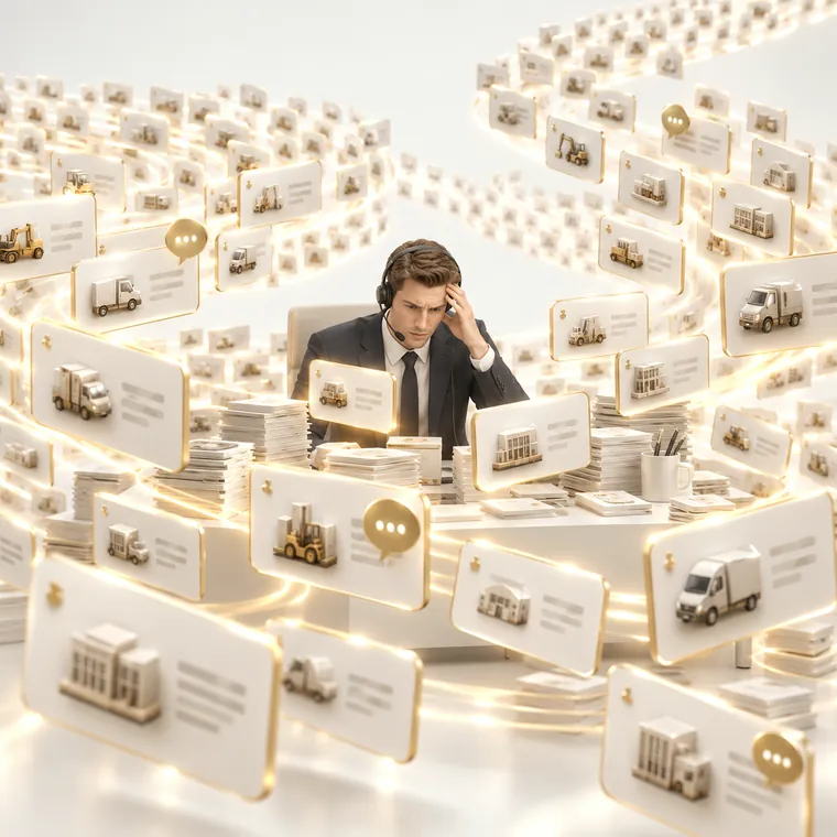 Hundreds of personalised message cards flowing around a salesperson